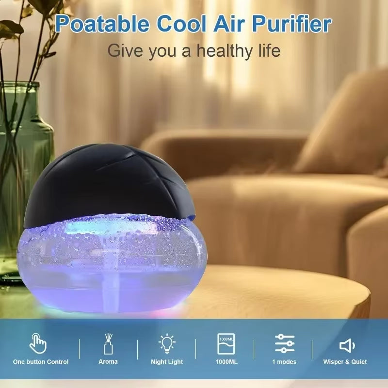 Transform Your Space with the Water-Based Air Purifier & Revitalizer - Black with 7 Color LED Night Light