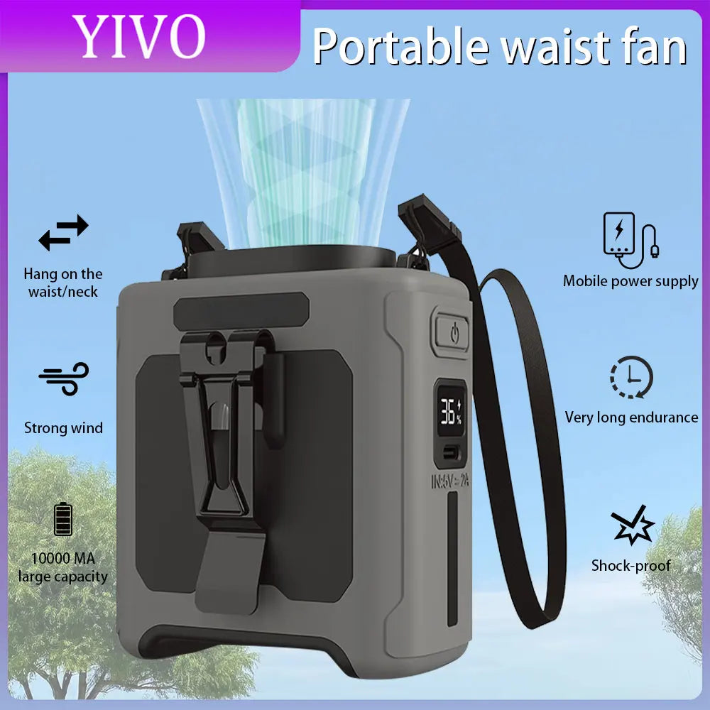 Powerful 10000mAh Hands-Free Neck Fan with 5 Speeds & LED Light - Perfect for Outdoor Jobs, Travel, and Camping!
