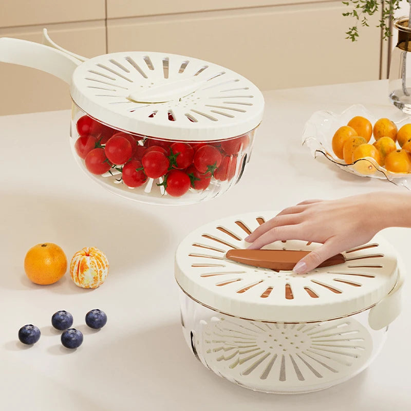 Versatile 2-In-1 Fruit & Vegetable Washing Basket with Foldable Handle - Perfect for Kitchen Storage & Refrigerator Crisper!
