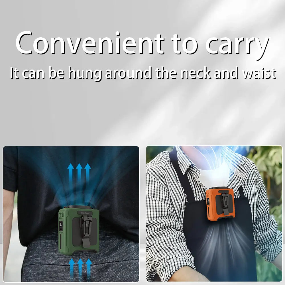 Powerful 10000mAh Hands-Free Neck Fan with 5 Speeds & LED Light - Perfect for Outdoor Jobs, Travel, and Camping!