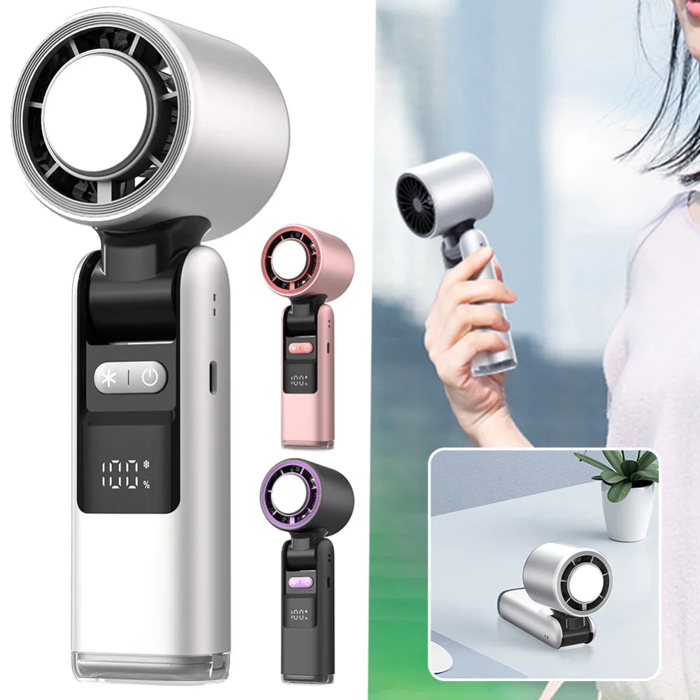 Super Mini Turbo Speed Fan - 100 Turbos Chilled Ice Sensation USB Powered with Digital Display for Camping, Office & Dorm Use
