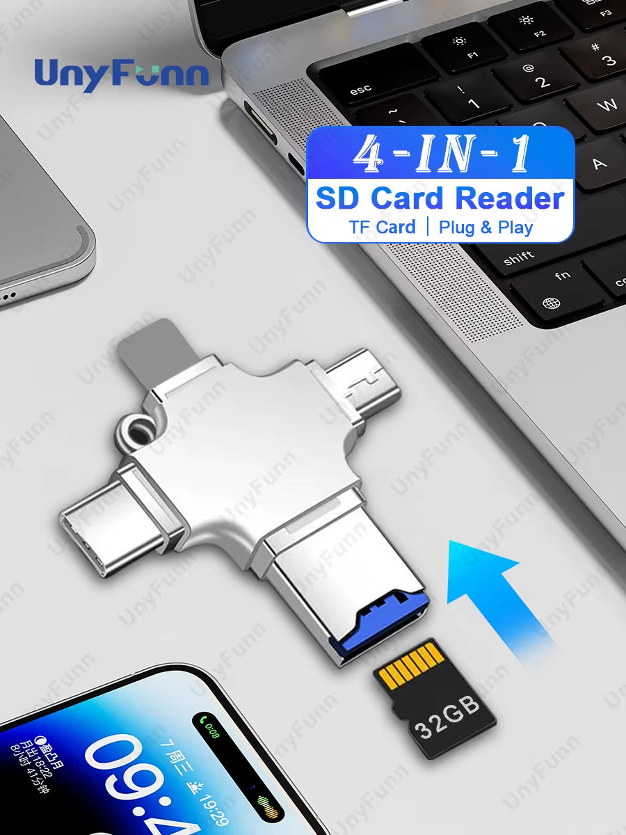 4-in-1 USB Type-C Memory Card Reader: Effortlessly Connect Your iPhone, Android, and PC to Micro SD & TF Cards