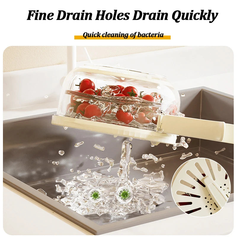 Versatile 2-In-1 Fruit & Vegetable Washing Basket with Foldable Handle - Perfect for Kitchen Storage & Refrigerator Crisper!