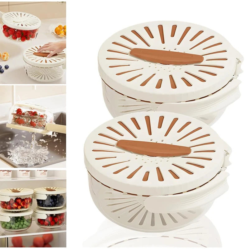 Versatile 2-In-1 Fruit & Vegetable Washing Basket with Foldable Handle - Perfect for Kitchen Storage & Refrigerator Crisper!