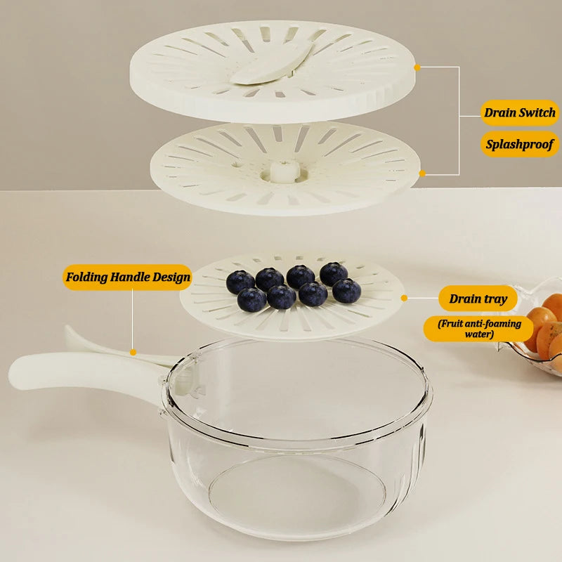 Versatile 2-In-1 Fruit & Vegetable Washing Basket with Foldable Handle - Perfect for Kitchen Storage & Refrigerator Crisper!