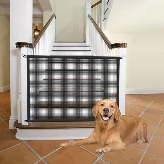 Keep Your Dog Safe and Secure with Our Folding Mesh Playpen Barrier Fence - Perfect for Stairs and Play Areas!